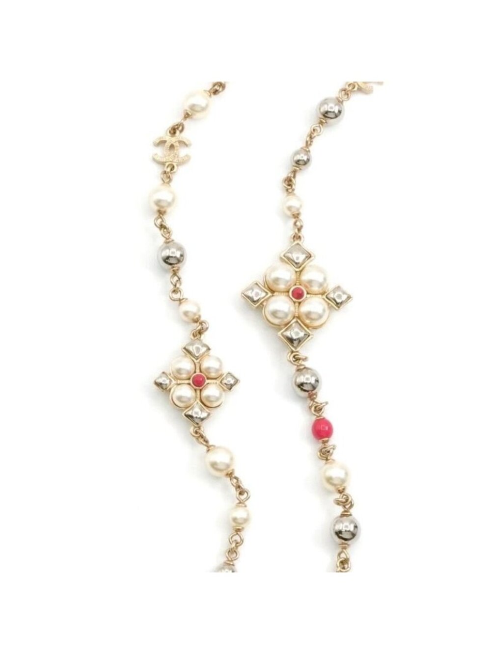 Chanel Choker Gold Silver Pink Coco Mark Long Necklace